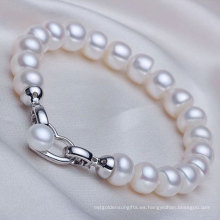 8-9mm pulsera de perlas de agua dulce con cierre de forma de corazón
